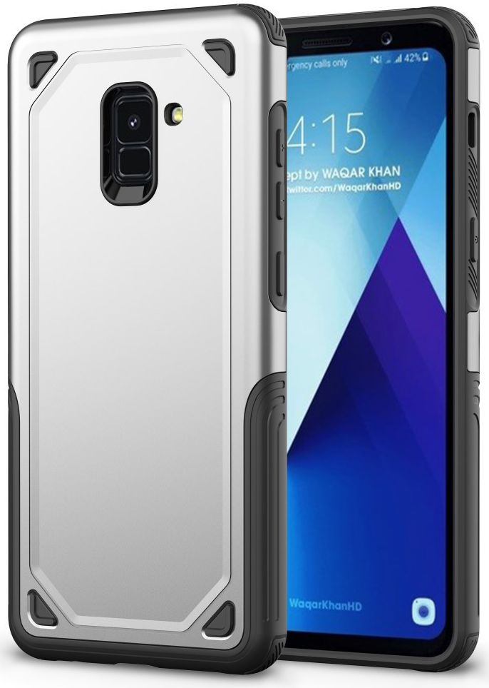 Samsung Galaxy A8 (2018) Hybride Rugged Armor Hoesje Zilver afbeelding 1
