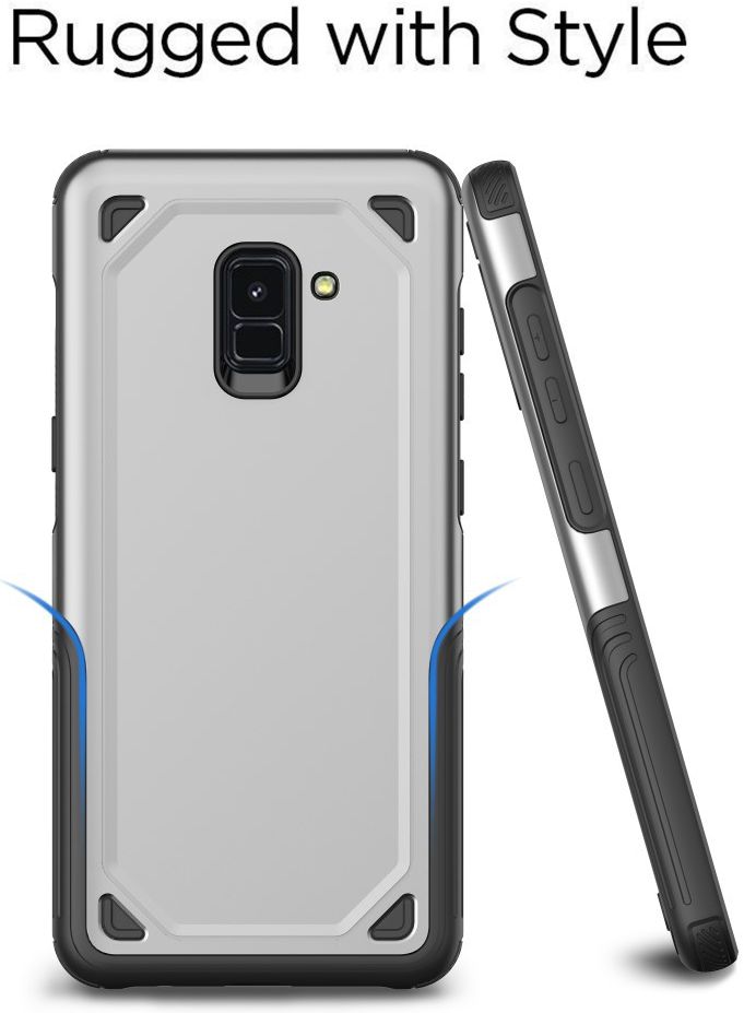 Samsung Galaxy A8 (2018) Hybride Rugged Armor Hoesje Zilver afbeelding 4