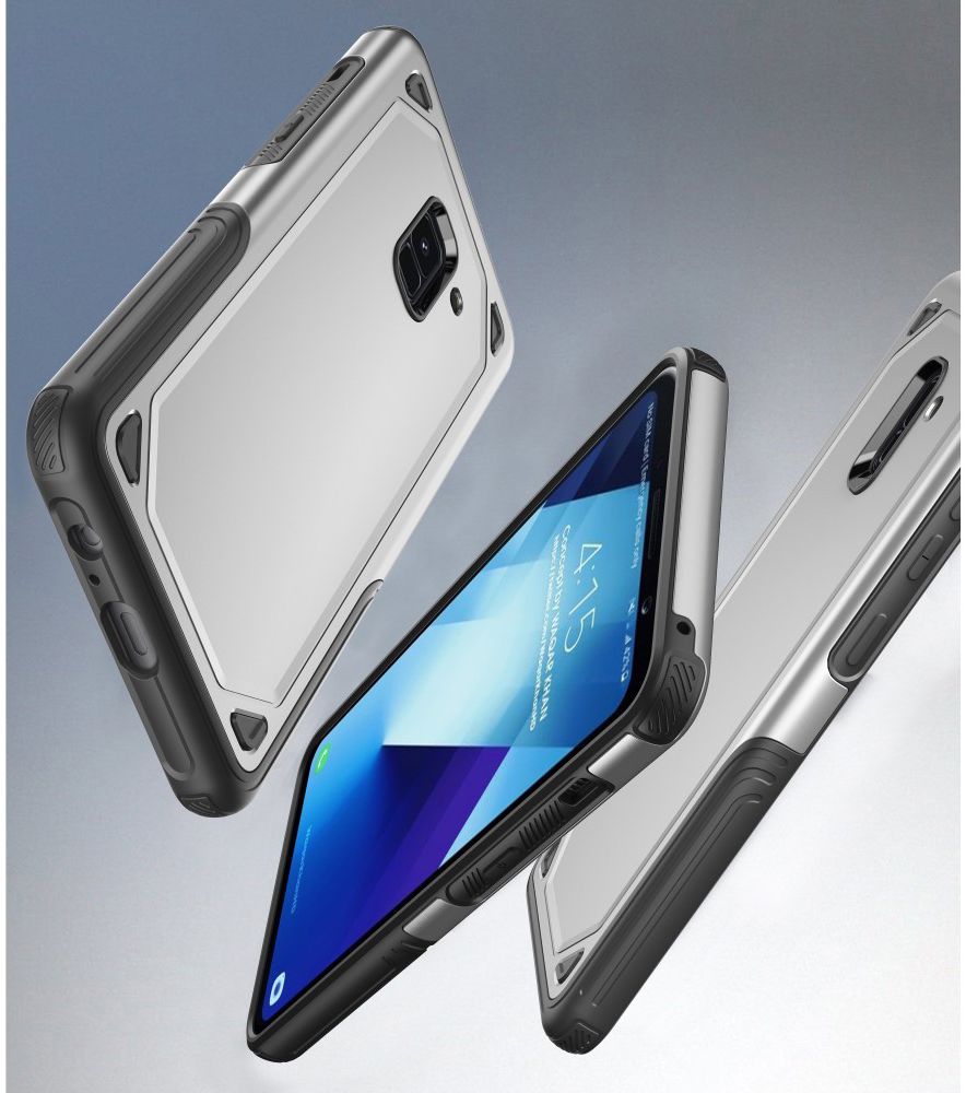 Samsung Galaxy A8 (2018) Hybride Rugged Armor Hoesje Zilver afbeelding 9