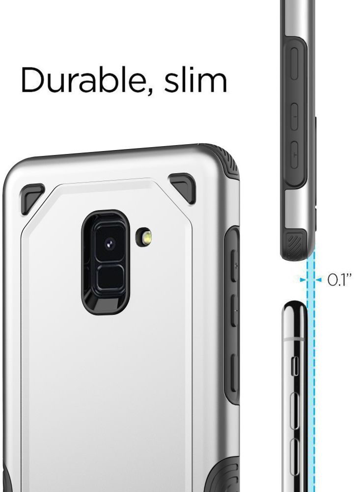 Samsung Galaxy A8 (2018) Hybride Rugged Armor Hoesje Zilver afbeelding 3