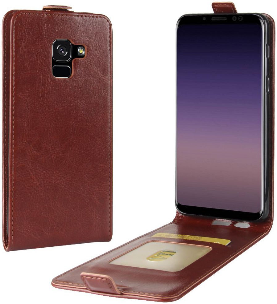Samsung Galaxy A8 (2018) Verticaal Flip Hoesje Bruin afbeelding 1