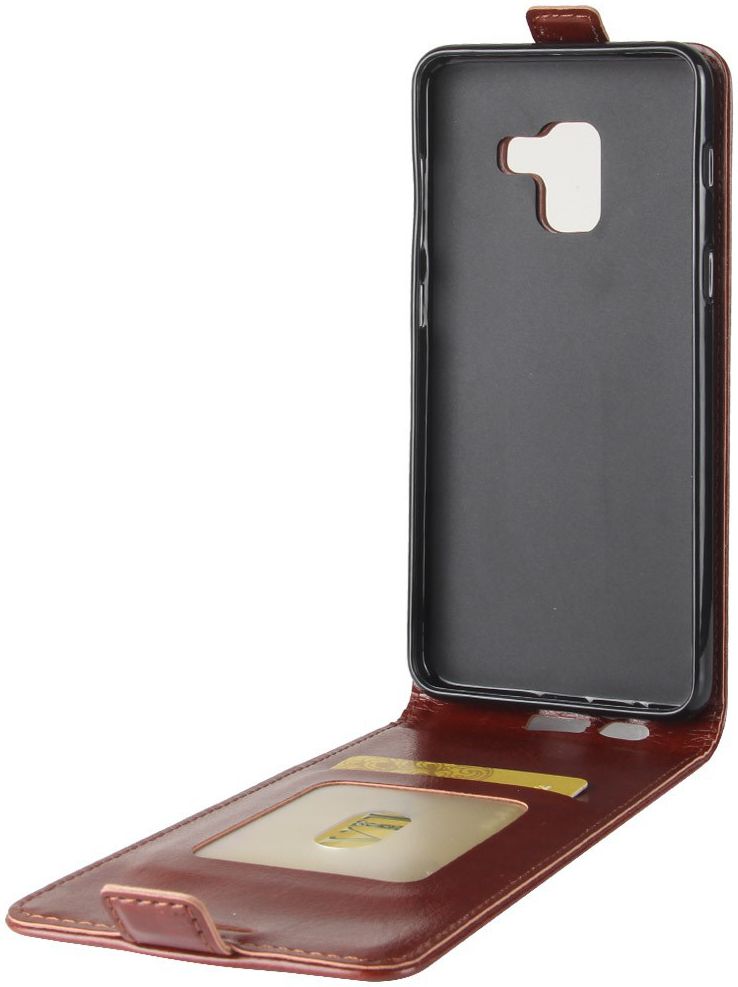 Samsung Galaxy A8 (2018) Verticaal Flip Hoesje Bruin afbeelding 3