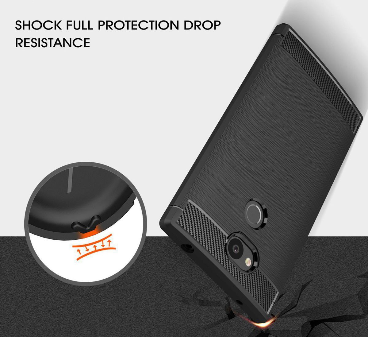 Sony Xperia L2 Geborsteld TPU Hoesje Zwart afbeelding 2