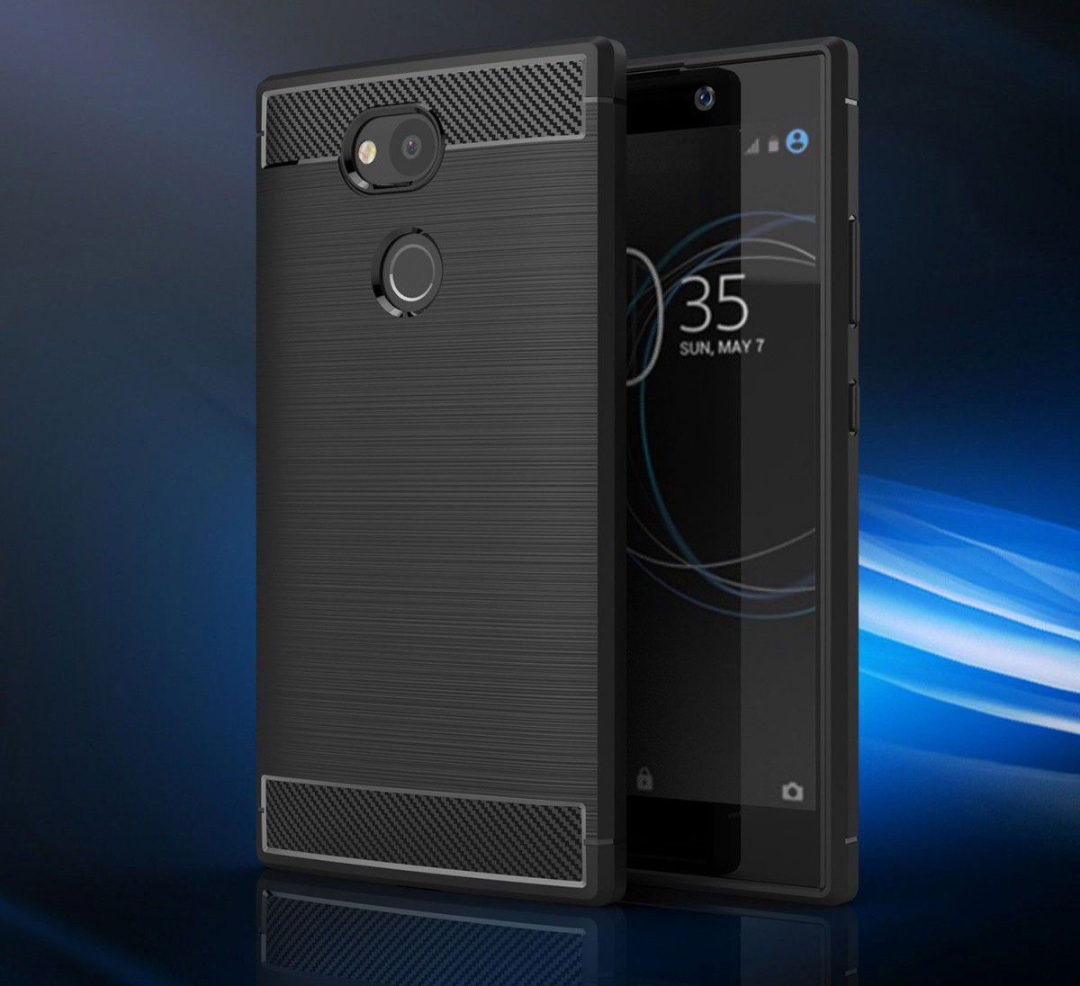 Sony Xperia L2 Geborsteld TPU Hoesje Zwart afbeelding 1