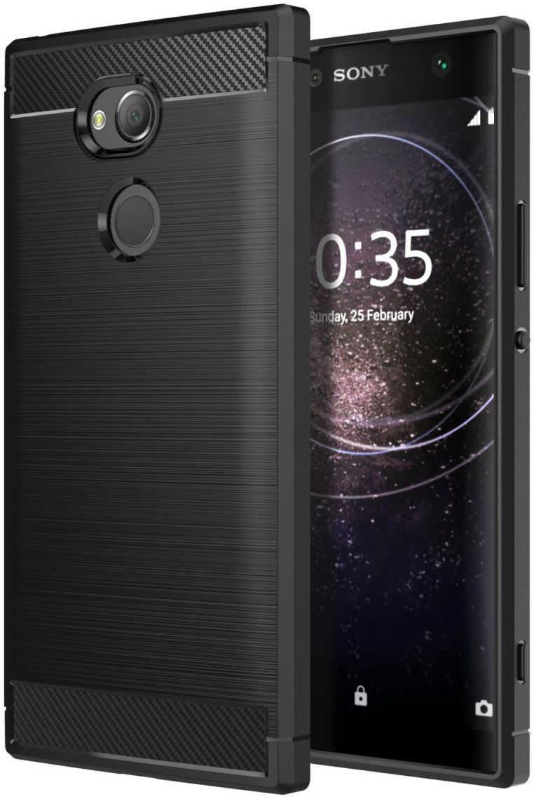 Sony Xperia XA2 Geborsteld TPU Hoesje Zwart afbeelding 1