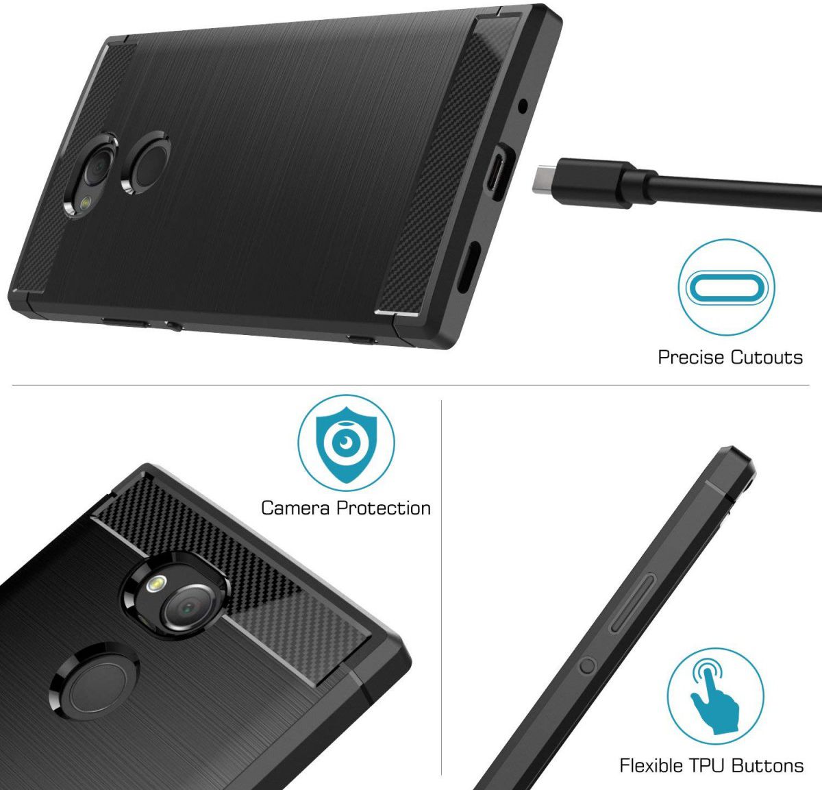 Sony Xperia XA2 Geborsteld TPU Hoesje Zwart afbeelding 6
