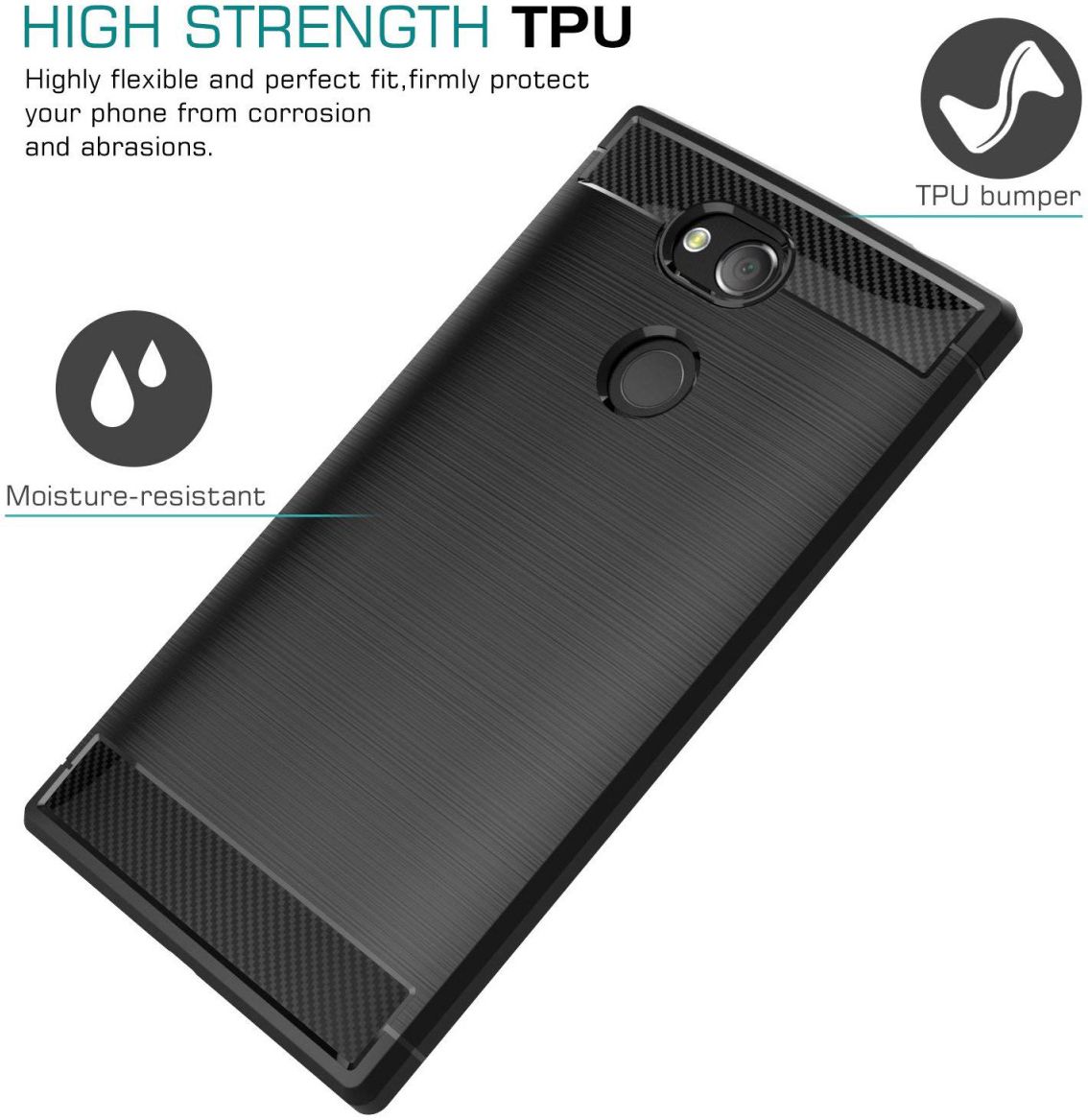 Sony Xperia XA2 Geborsteld TPU Hoesje Zwart afbeelding 7