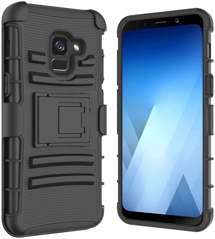 Samsung Galaxy A8 (2018) Hybride Hoesje met Riemclip Zwart afbeelding 1
