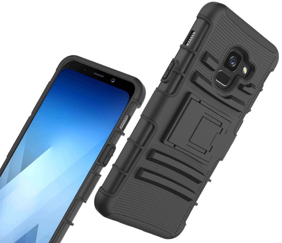 Samsung Galaxy A8 (2018) Hybride Hoesje met Riemclip Zwart afbeelding 2