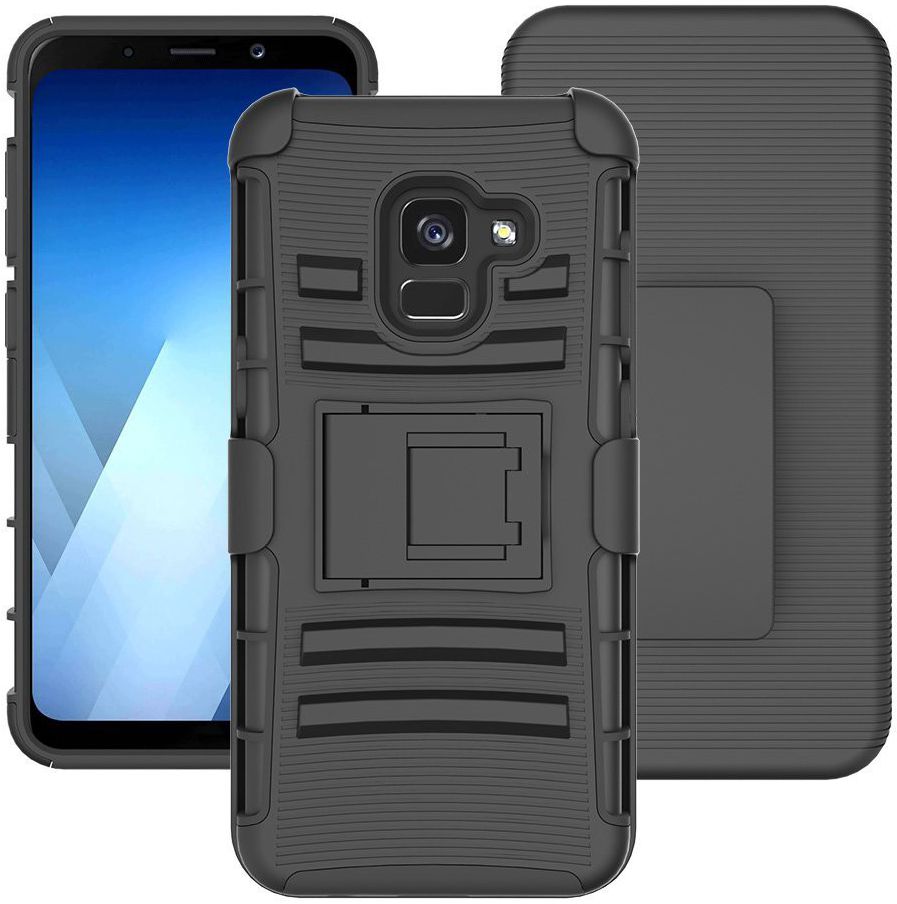 Samsung Galaxy A8 (2018) Hybride Hoesje met Riemclip Zwart afbeelding 3