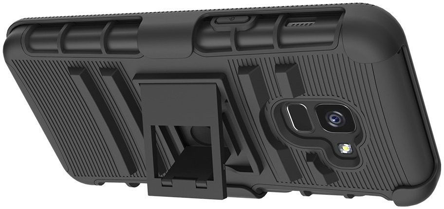 Samsung Galaxy A8 (2018) Hybride Hoesje met Riemclip Zwart afbeelding 4