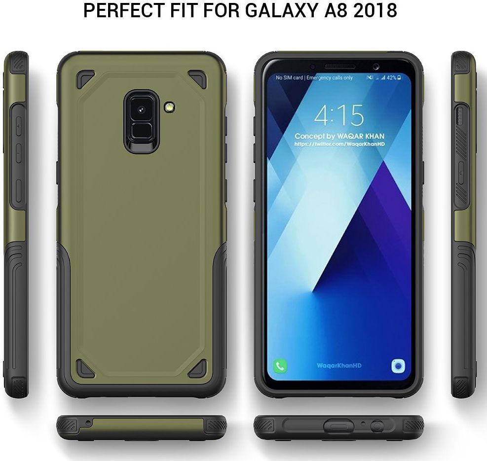 Samsung Galaxy A8 (2018) Hybride Rugged Armor Hoesje Groen afbeelding 6