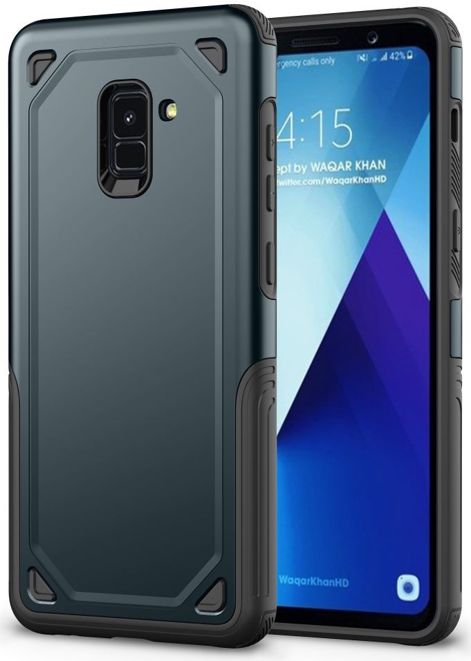 Samsung Galaxy A8 (2018) Hybride Rugged Armor Hoesje Donker Blauw afbeelding 1