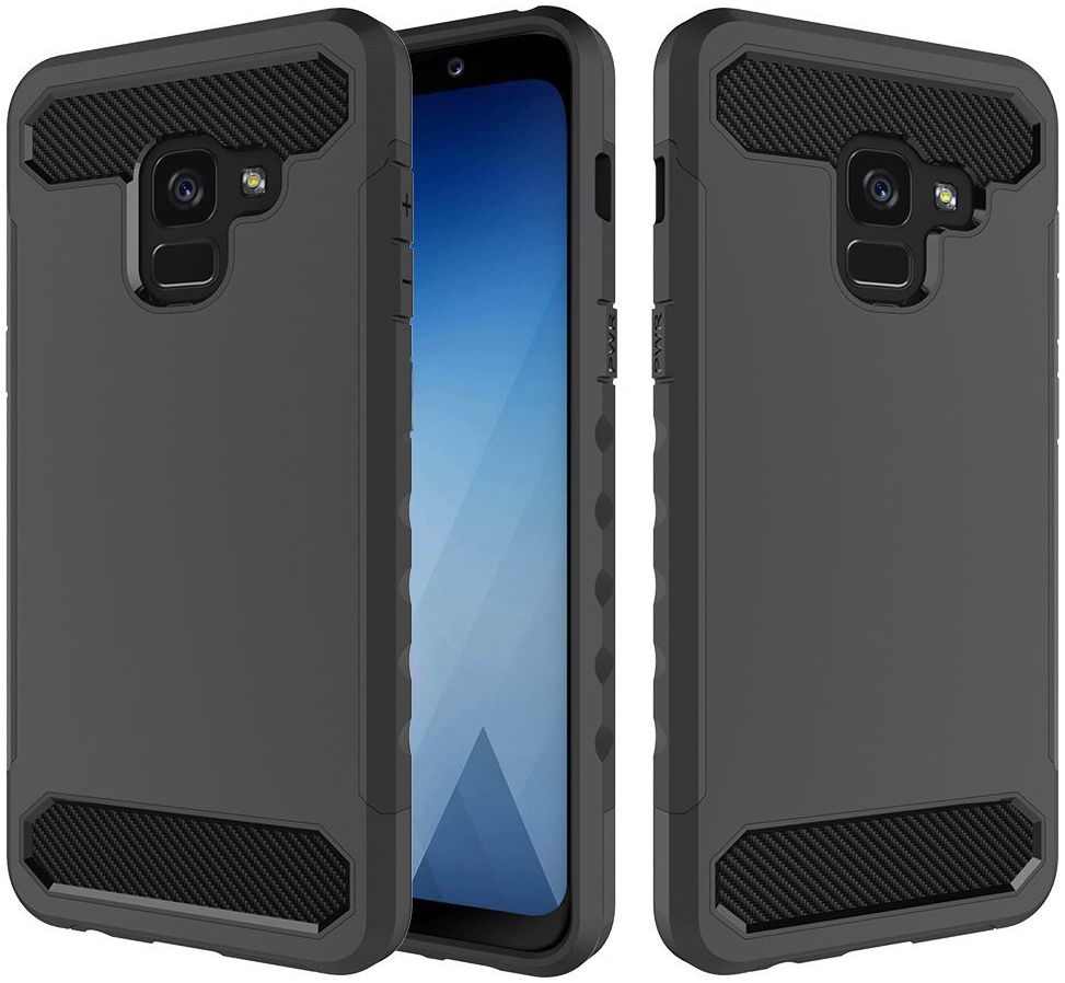 Samsung Galaxy A8 (2018) Geborsteld Hybride Hoesje Zwart afbeelding 1