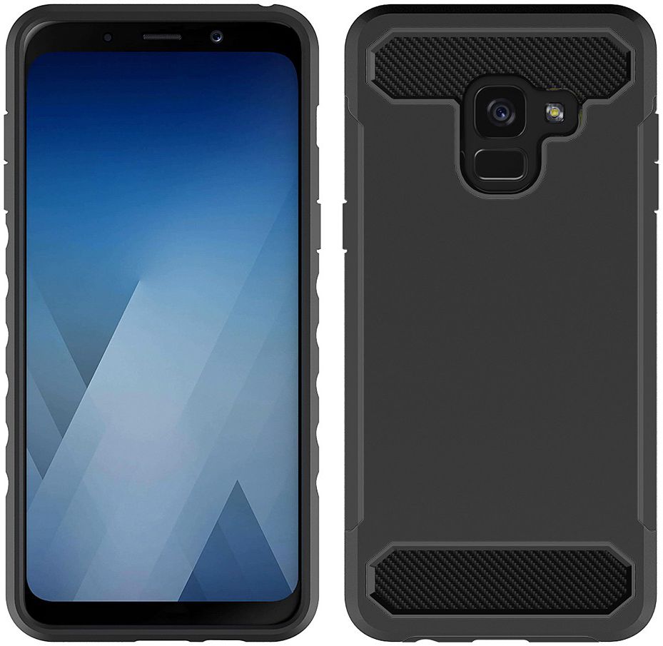 Samsung Galaxy A8 (2018) Geborsteld Hybride Hoesje Zwart afbeelding 2