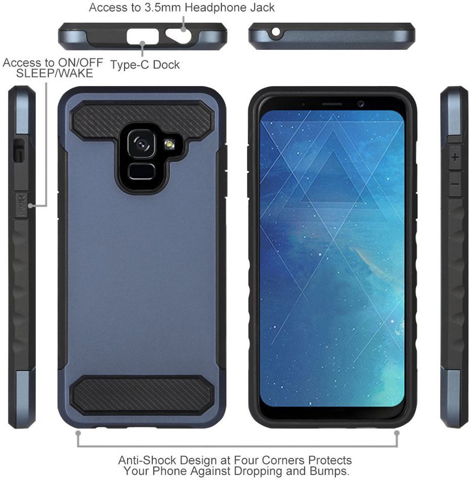 Samsung Galaxy A8 (2018) Geborsteld Hybride Hoesje Blauw afbeelding 3