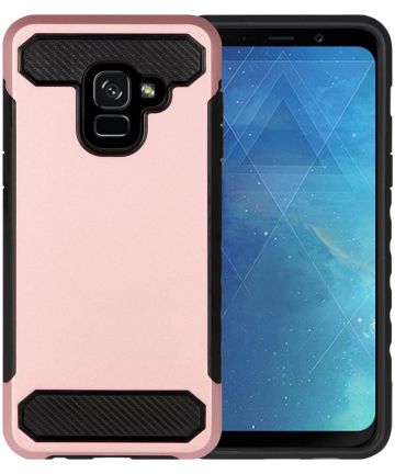 Samsung Galaxy A8 (2018) Geborsteld Hybride Hoesje Roze Goud Hoesjes