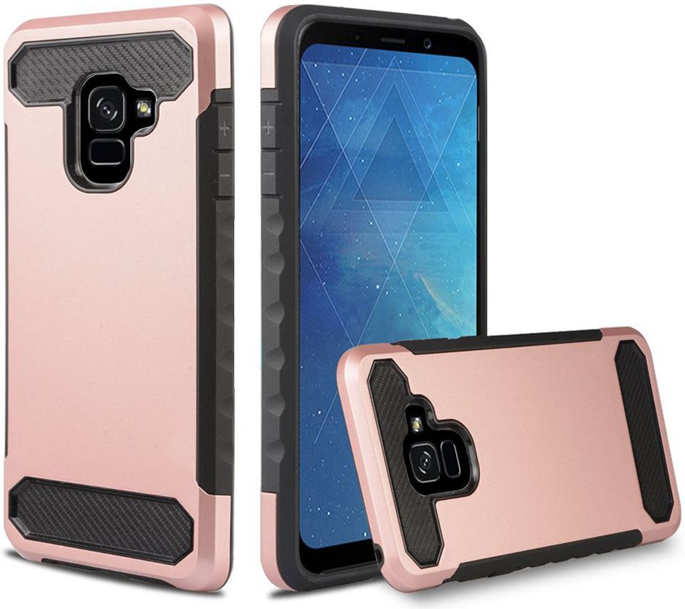 Samsung Galaxy A8 (2018) Geborsteld Hybride Hoesje Roze Goud afbeelding 2