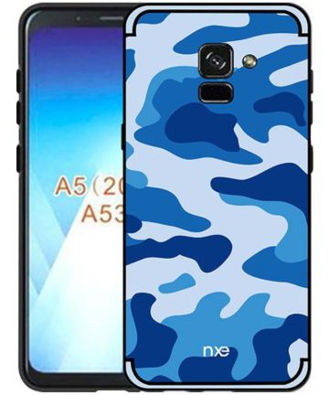 Samsung Galaxy A8 (2018) Hybride Hoesje met Popsocket Camouflage Blauw Hoesjes