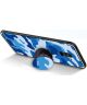 Samsung Galaxy A8 (2018) Hybride Hoesje met Popsocket Camouflage Blauw