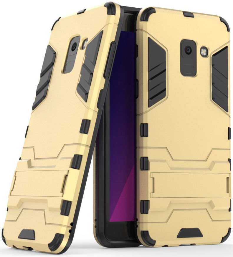 Samsung Galaxy A8 (2018) Hybride Hoesje met stand Goud afbeelding 3