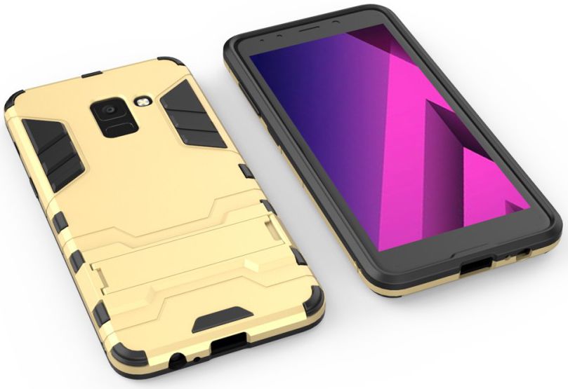 Samsung Galaxy A8 (2018) Hybride Hoesje met stand Goud afbeelding 4