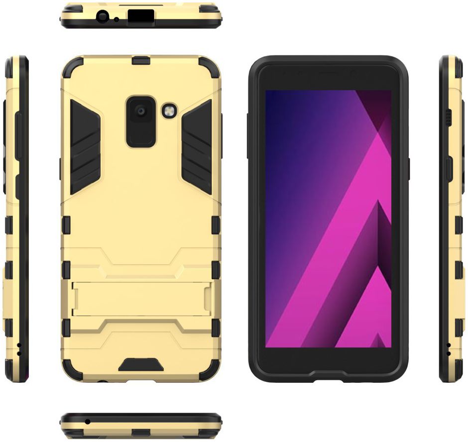 Samsung Galaxy A8 (2018) Hybride Hoesje met stand Goud afbeelding 5