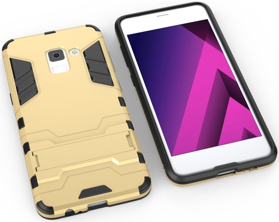 Samsung Galaxy A8 (2018) Hybride Hoesje met stand Goud afbeelding 8