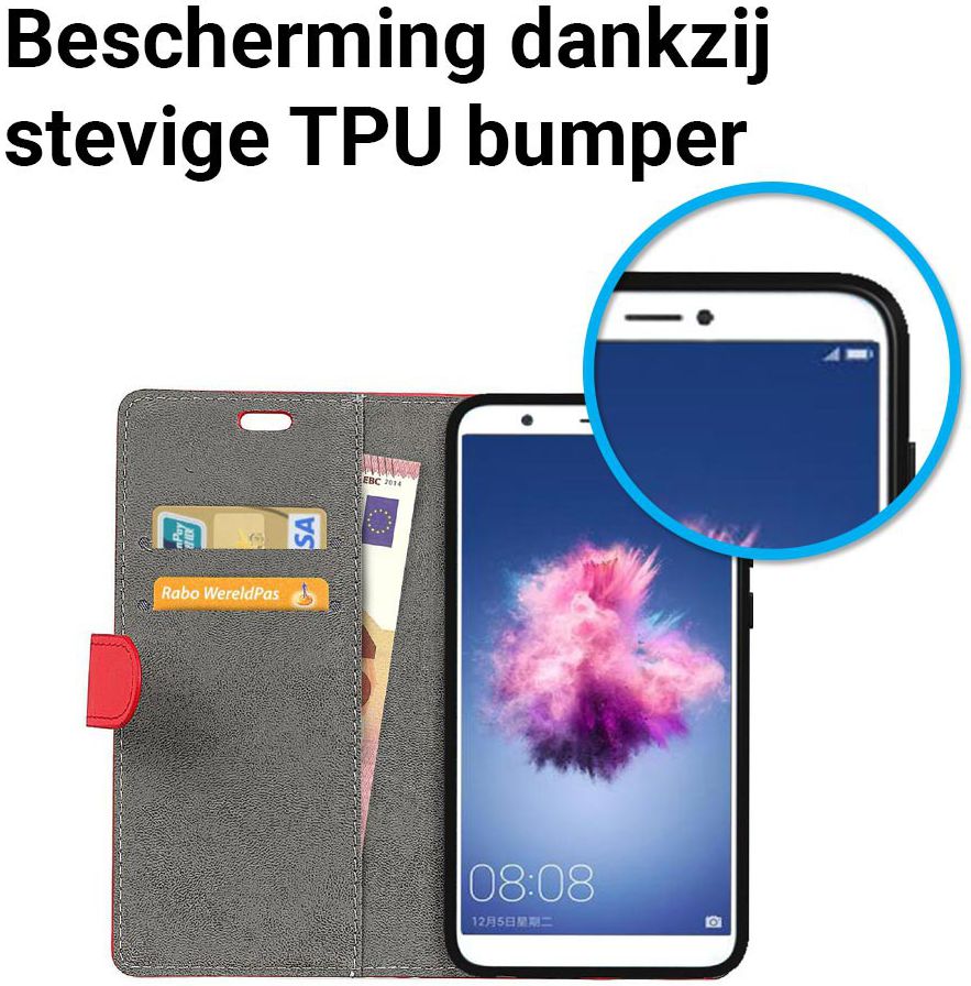 Huawei P Smart Hoesje met Kaarthouder Rood afbeelding 4