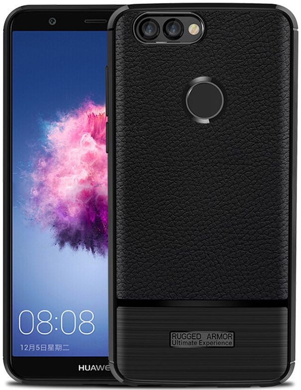 Huawei P Smart Rugged Armor Brushed TPU Hoesje Zwart afbeelding 1