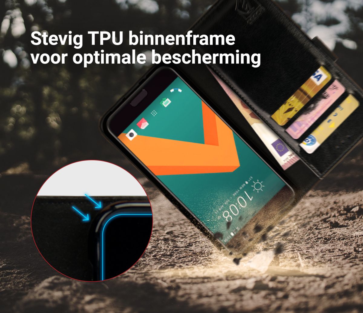 Rosso Element HTC 10 Hoesje Book Cover Zwart afbeelding 5