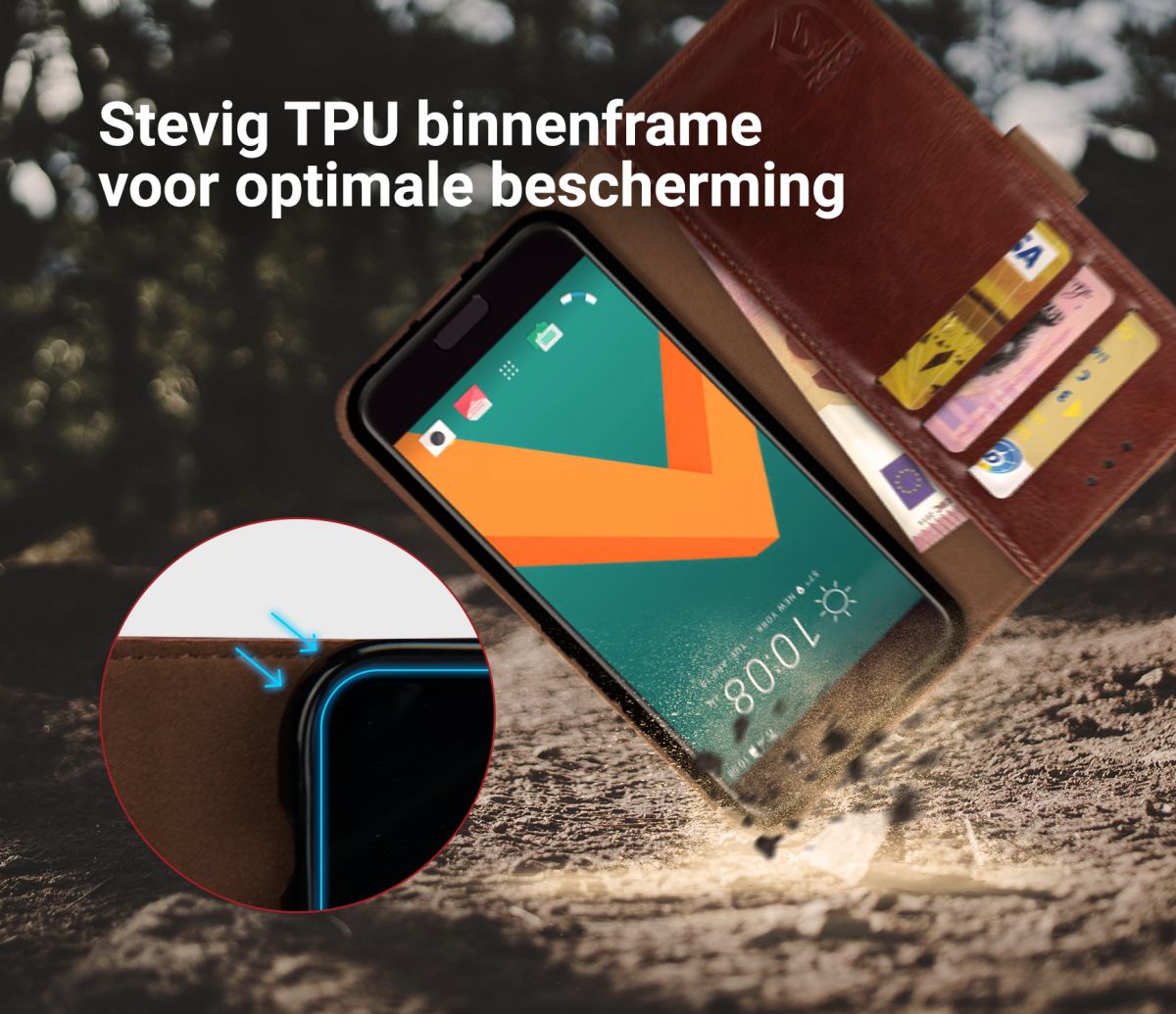 Rosso Element HTC 10 Hoesje Book Cover Bruin afbeelding 5