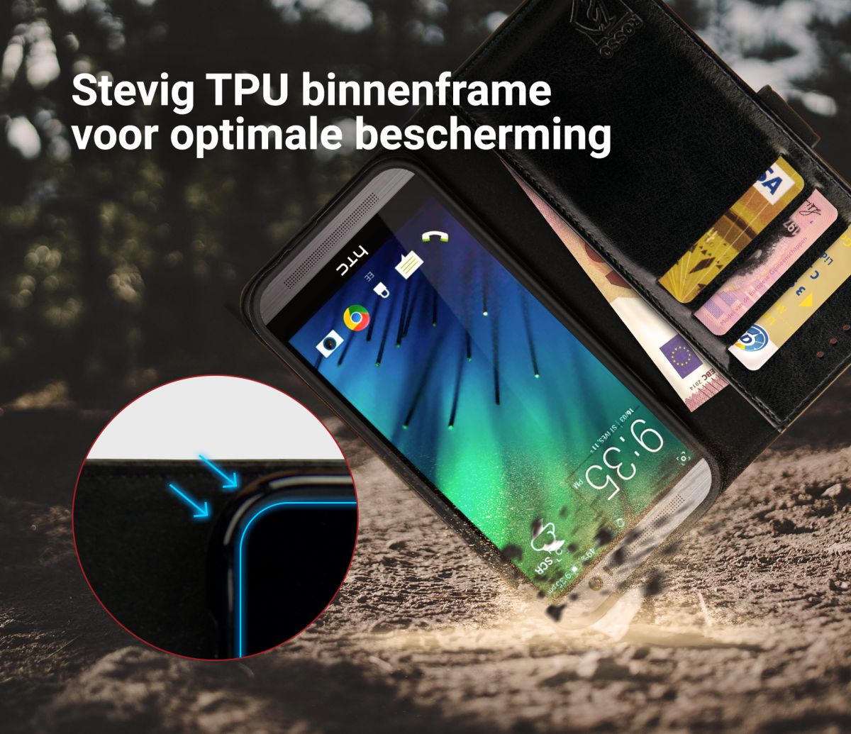 Rosso Element HTC One M8 Hoesje Book Cover Zwart afbeelding 6