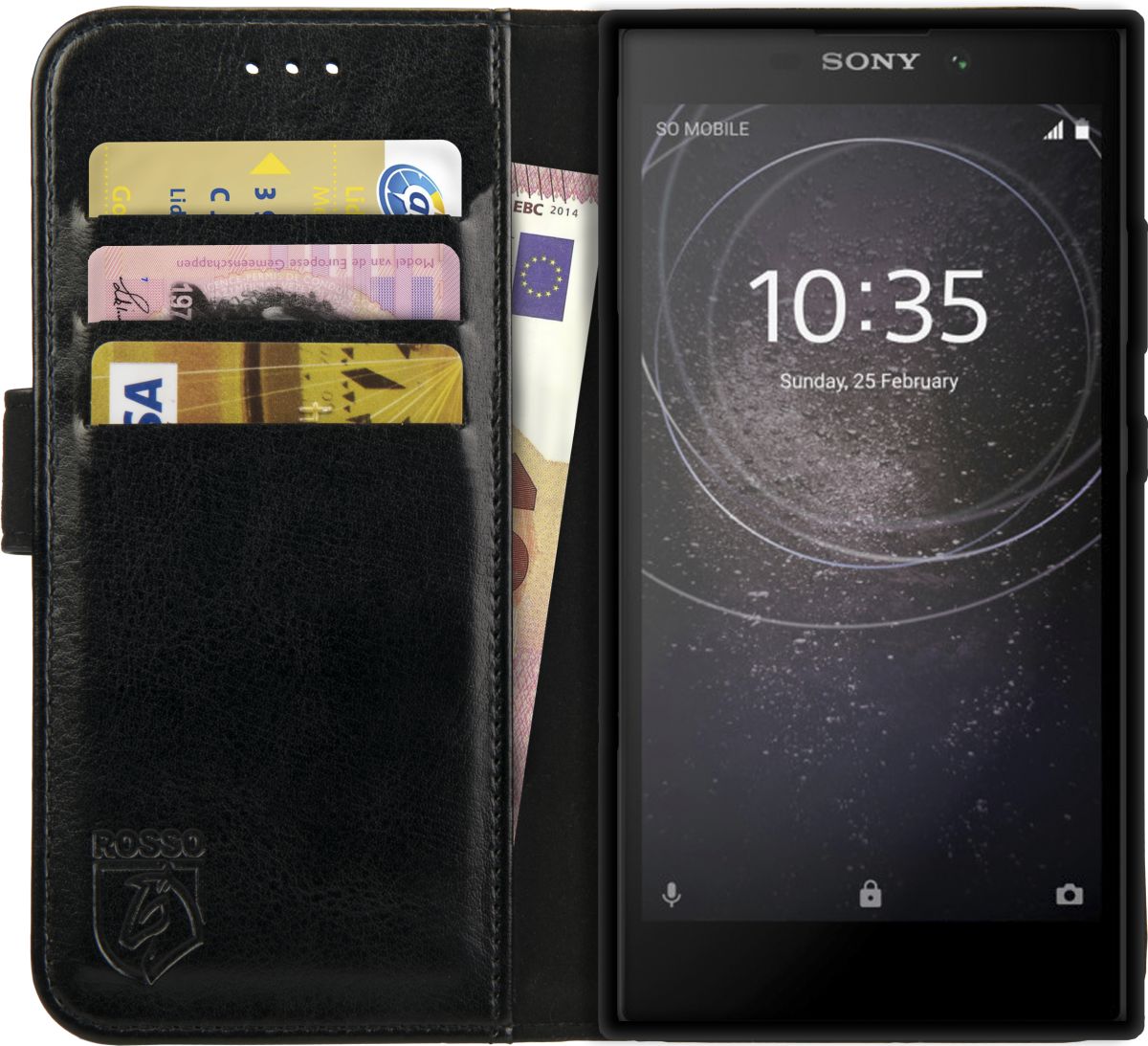 Rosso Element Sony Xperia L2 Hoesje Book Cover Zwart afbeelding 1