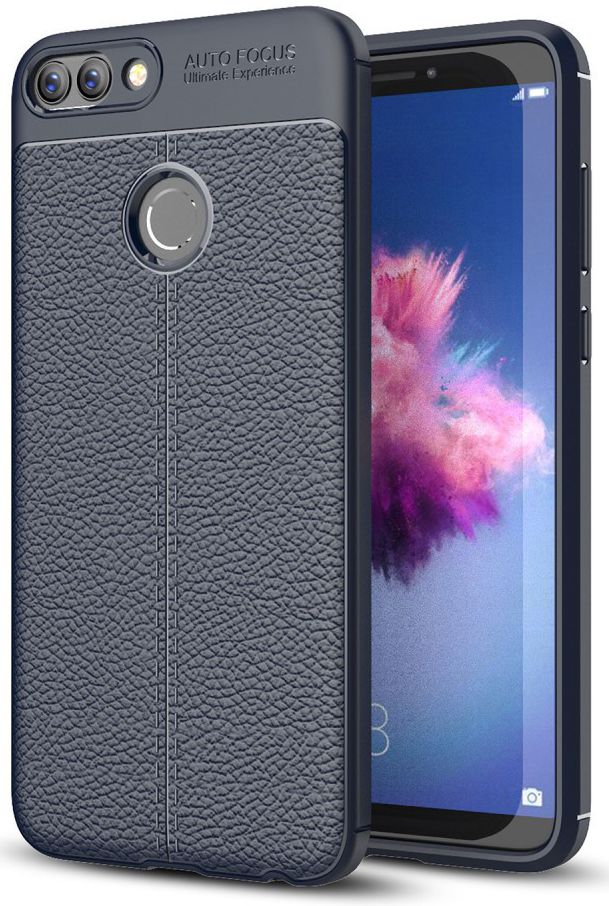 Huawei P Smart Litchi Kunstleren Coating TPU Hoesje Blauw afbeelding 1