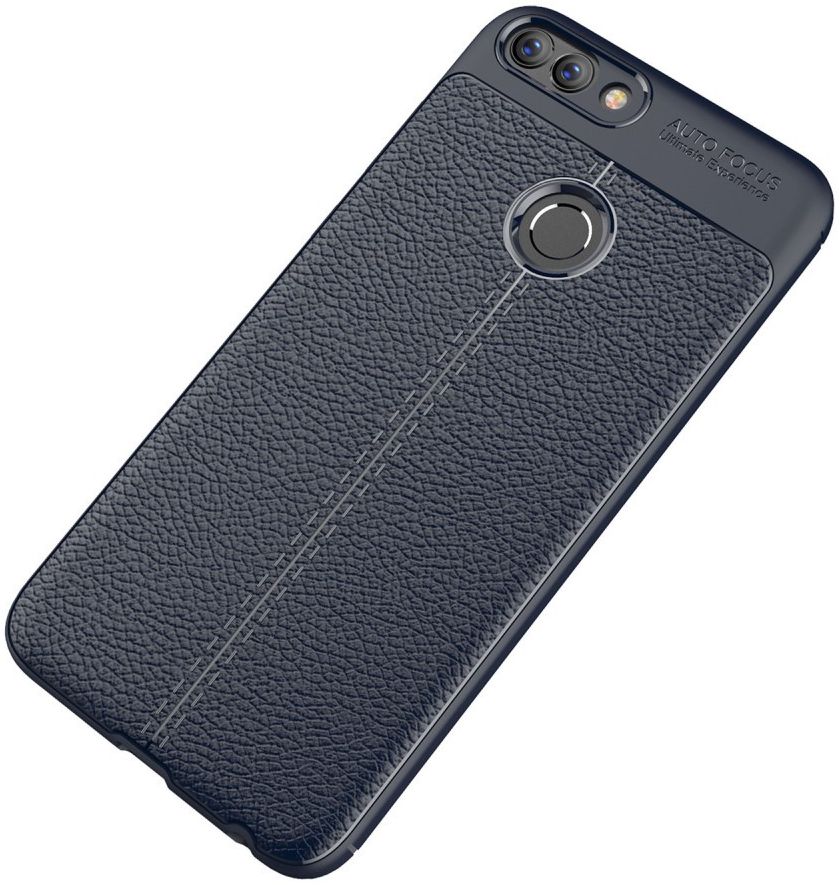 Huawei P Smart Litchi Kunstleren Coating TPU Hoesje Blauw afbeelding 2