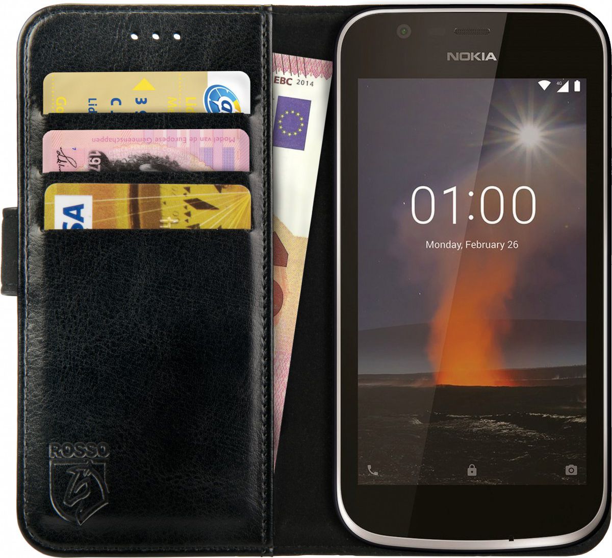 Rosso Element Nokia 1 Hoesje Book Cover Zwart afbeelding 1