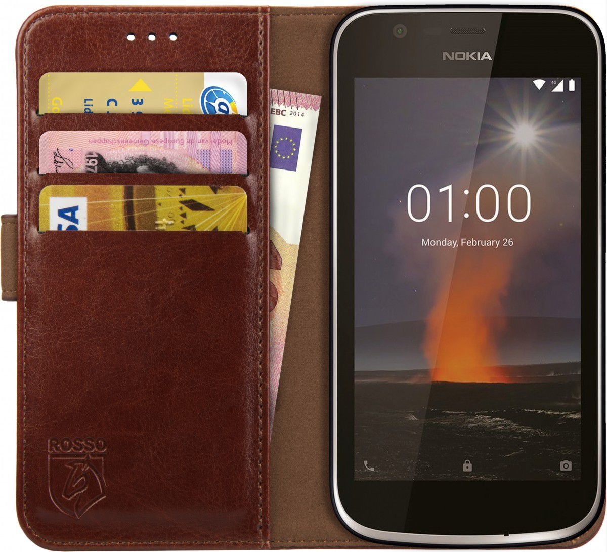 Rosso Element Nokia 1 Hoesje Book Cover Bruin afbeelding 1