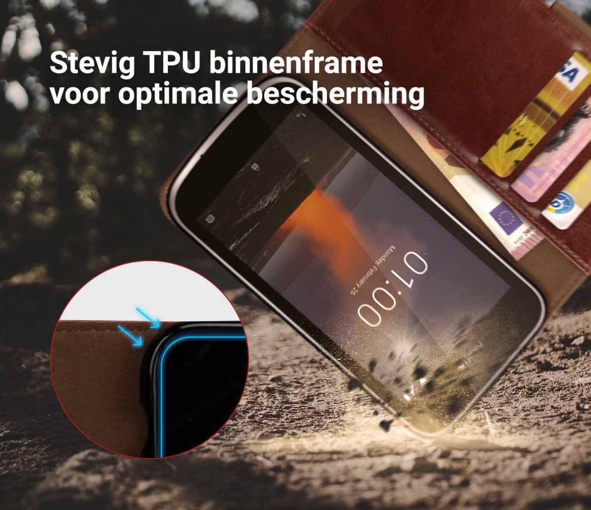 Rosso Element Nokia 1 Hoesje Book Cover Bruin afbeelding 5