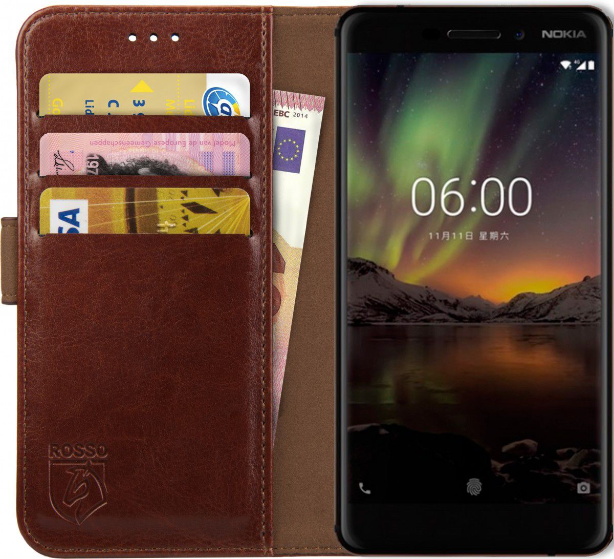 Rosso Element Nokia 6 (2018)  Hoesje Book Cover Bruin afbeelding 1