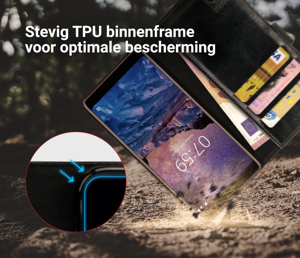 Rosso Element Nokia 7 Plus Hoesje Book Cover Zwart afbeelding 5
