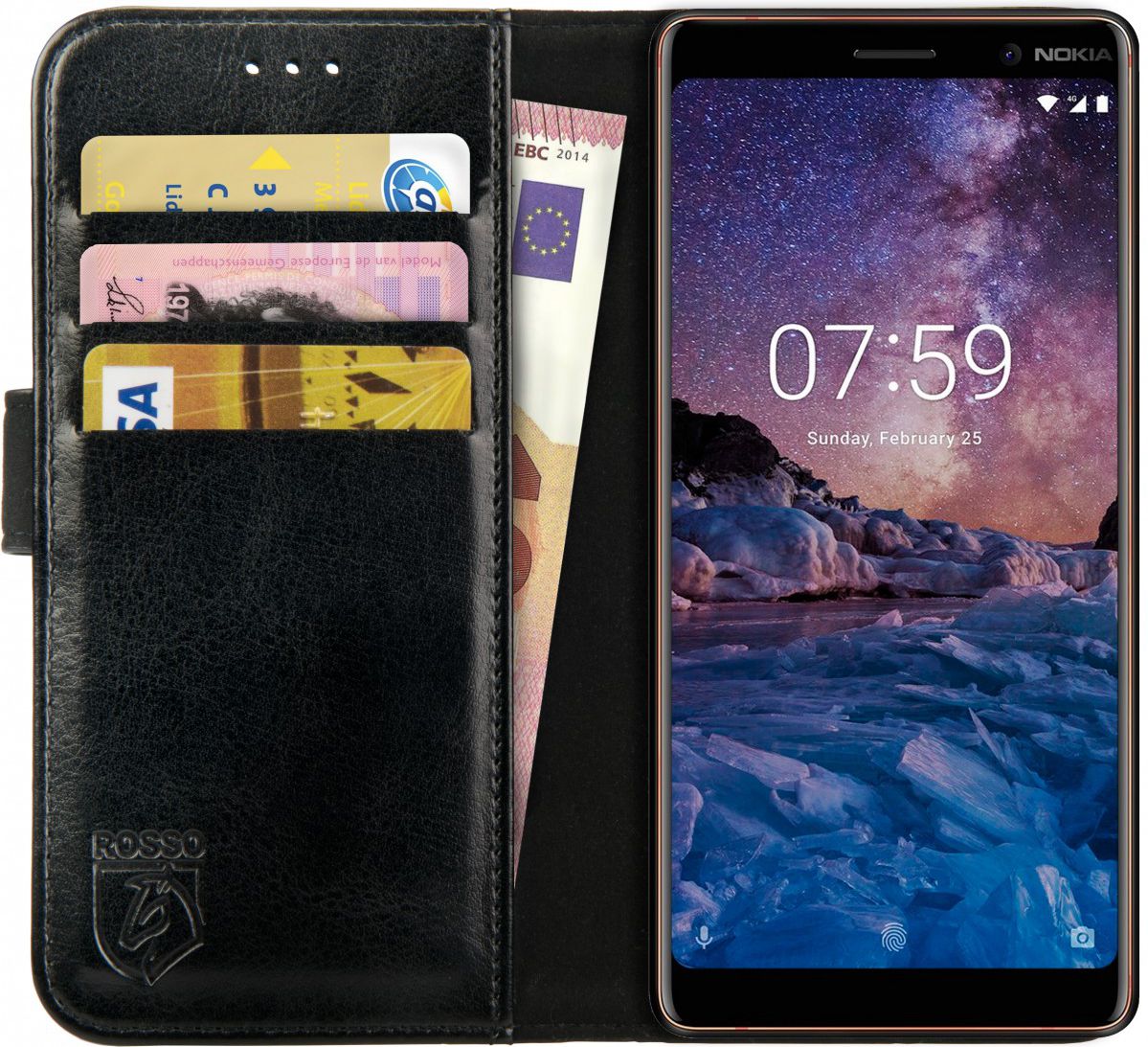 Rosso Element Nokia 7 Plus Hoesje Book Cover Zwart afbeelding 1