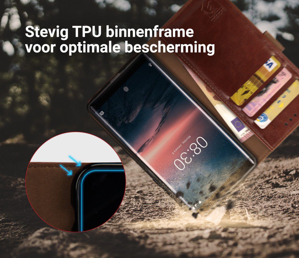 Rosso Element Nokia 8 Sirocco Hoesje Book Cover Bruin afbeelding 6