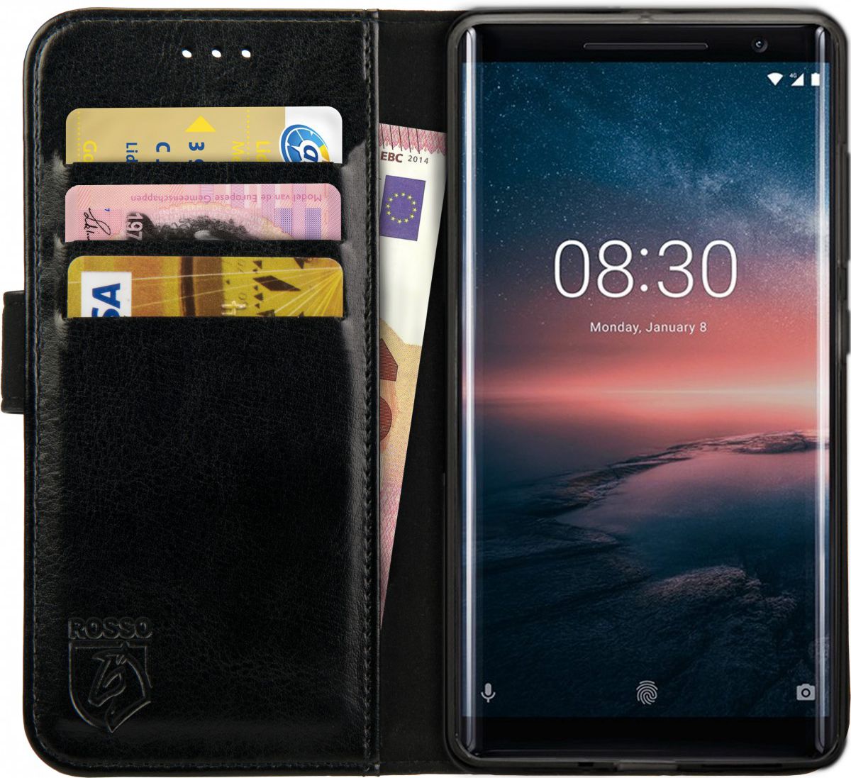 Rosso Element Nokia 8 Sirocco Hoesje Book Cover Zwart afbeelding 1