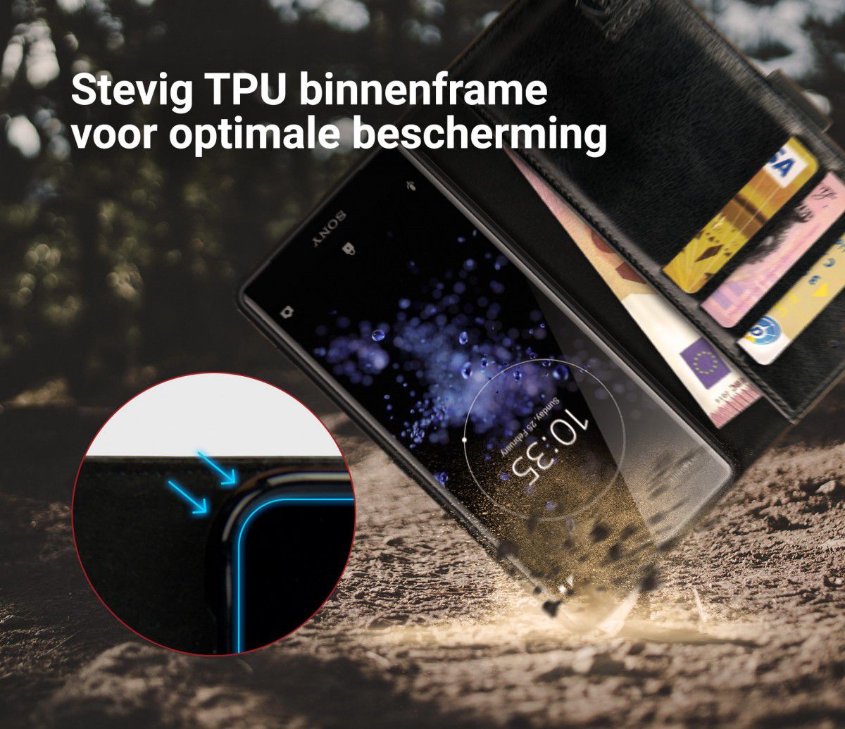 Rosso Element Sony Xperia XZ2 Hoesje Book Cover Zwart afbeelding 5