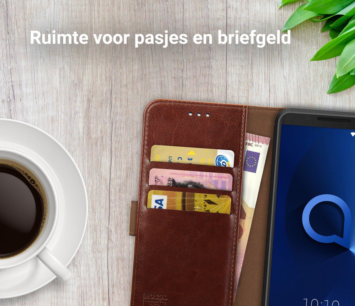 Rosso Element Alcatel 3 Hoesje Book Cover Bruin afbeelding 8