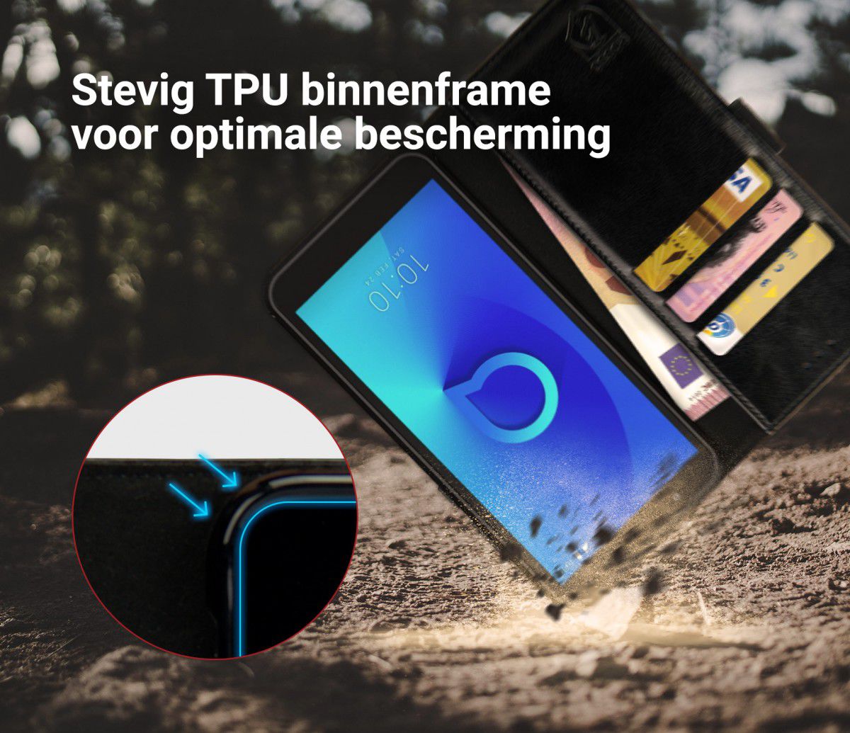 Rosso Element Alcatel 1x Hoesje Book Cover Zwart afbeelding 5