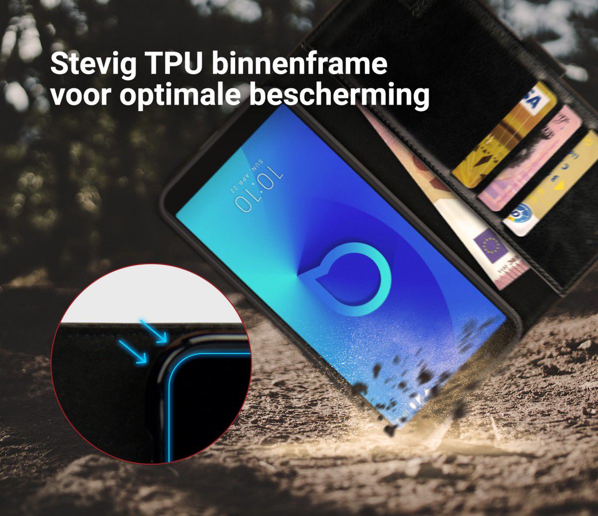 Rosso Element Alcatel 3x Hoesje Book Cover Zwart afbeelding 5