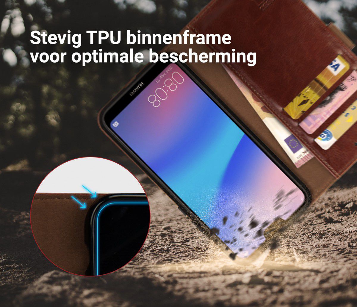 Rosso Element Huawei P20 Lite Hoesje Book Cover Bruin afbeelding 5