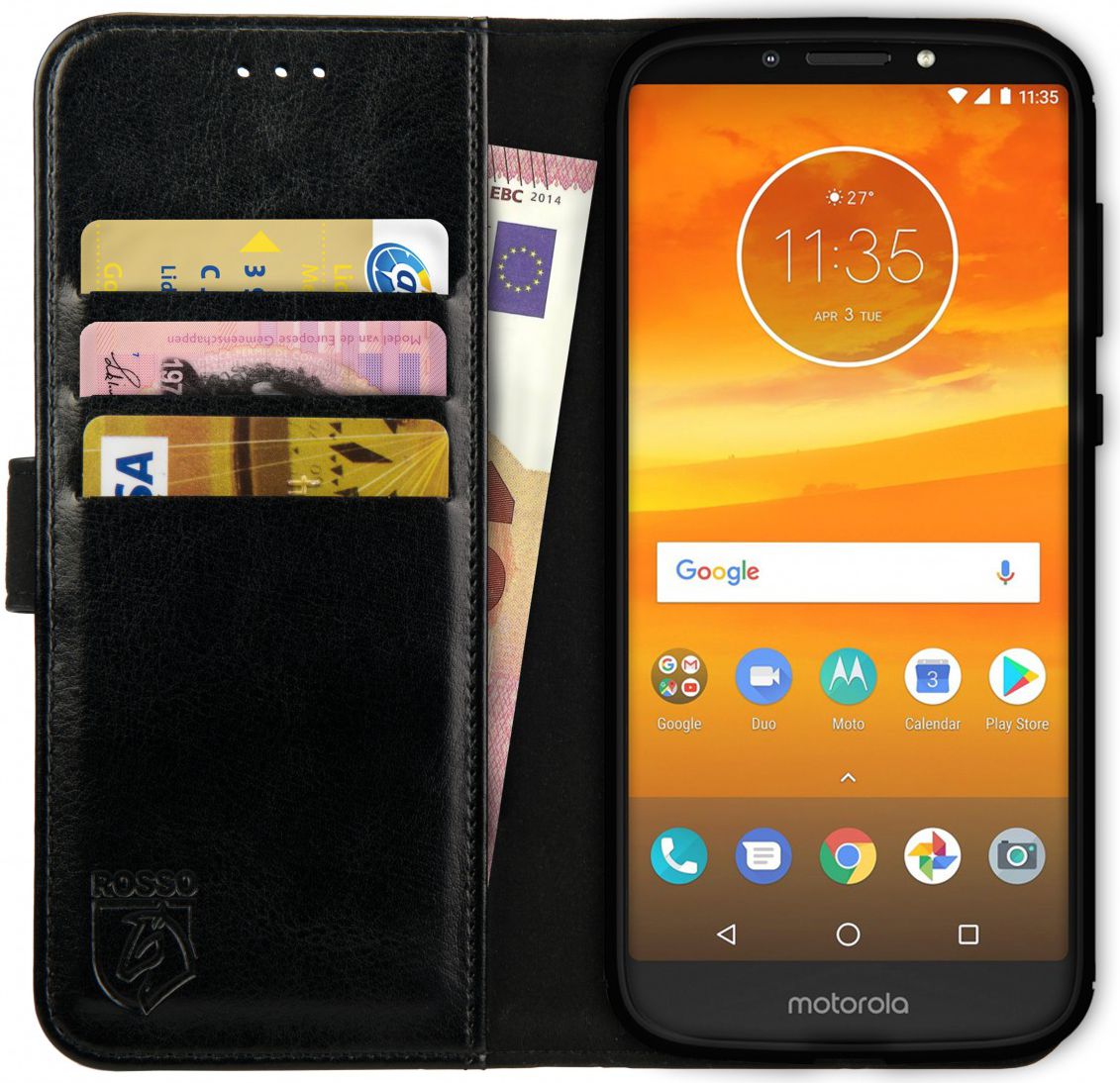 Rosso Element Motorola Moto E5 Plus Hoesje Book Cover Zwart afbeelding 1